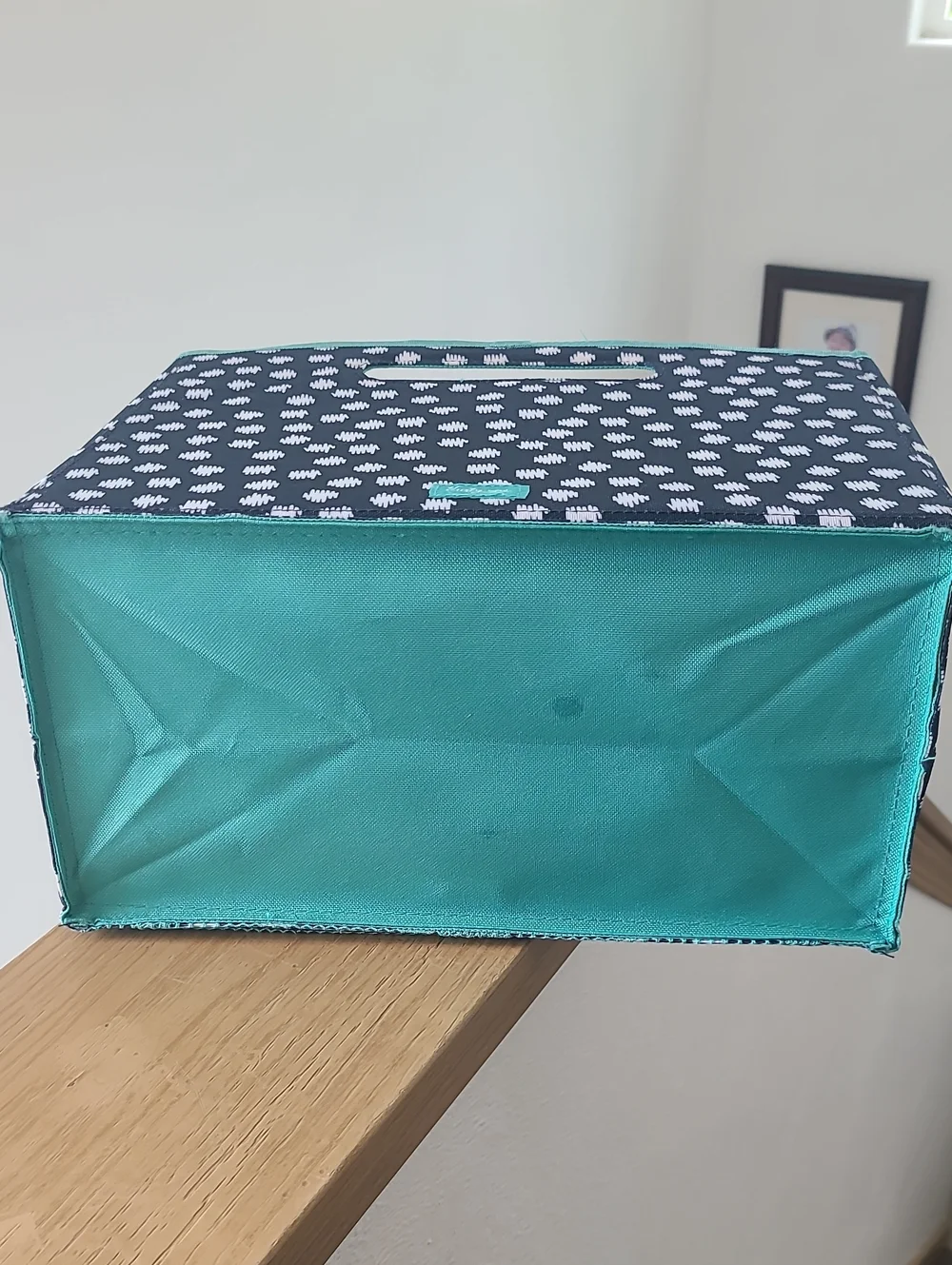 thirty-one Navy and Turquoise Patterned Fabric Storage Bin